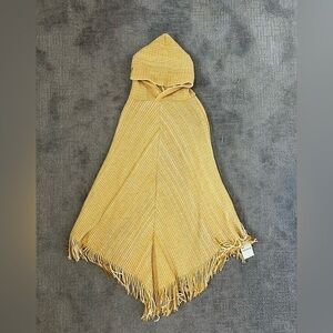 Visalia Tumeric Knit Hooded Fringed Poncho